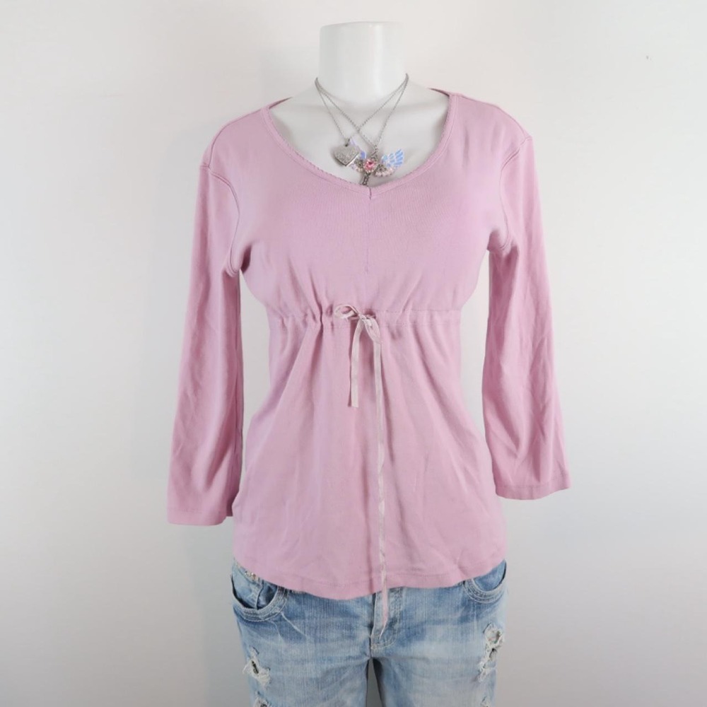 y2k baby pink babydoll tie waist long sleeve top - Picture 5 of 5